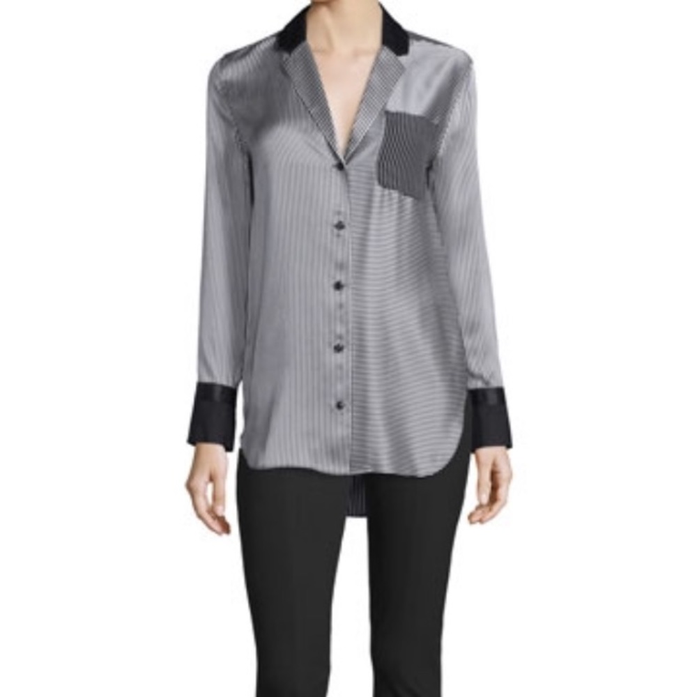 RAG & BONE Farah Striped Long Blouse Shirt Silk S